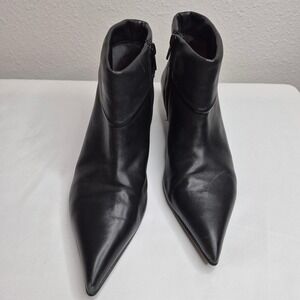 Soho Lab Black Leather Pointed Toe Kitten Heel Ankle Boots Size 8 Victorian Goth